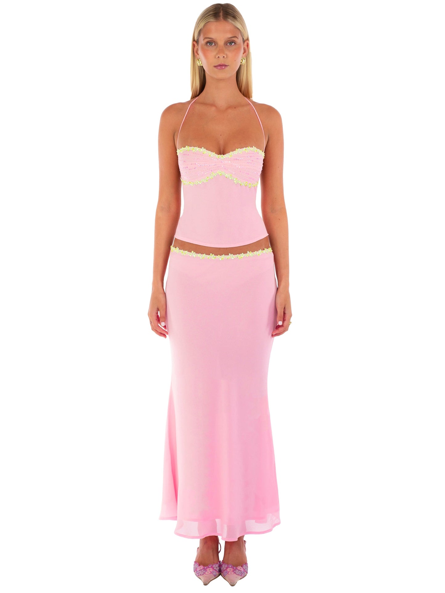 Beaded Halter Midi Set