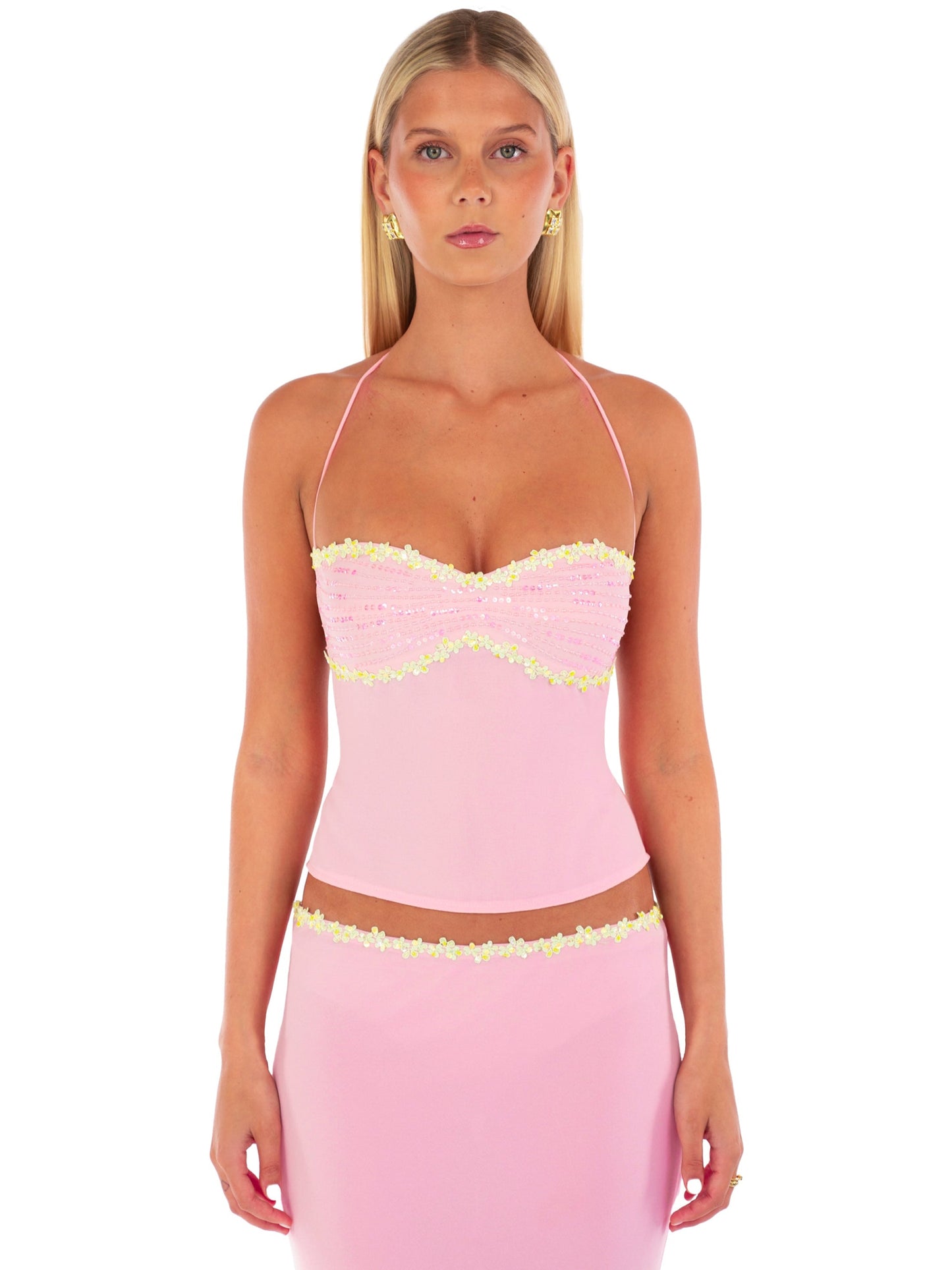 Beaded Halter Midi Set