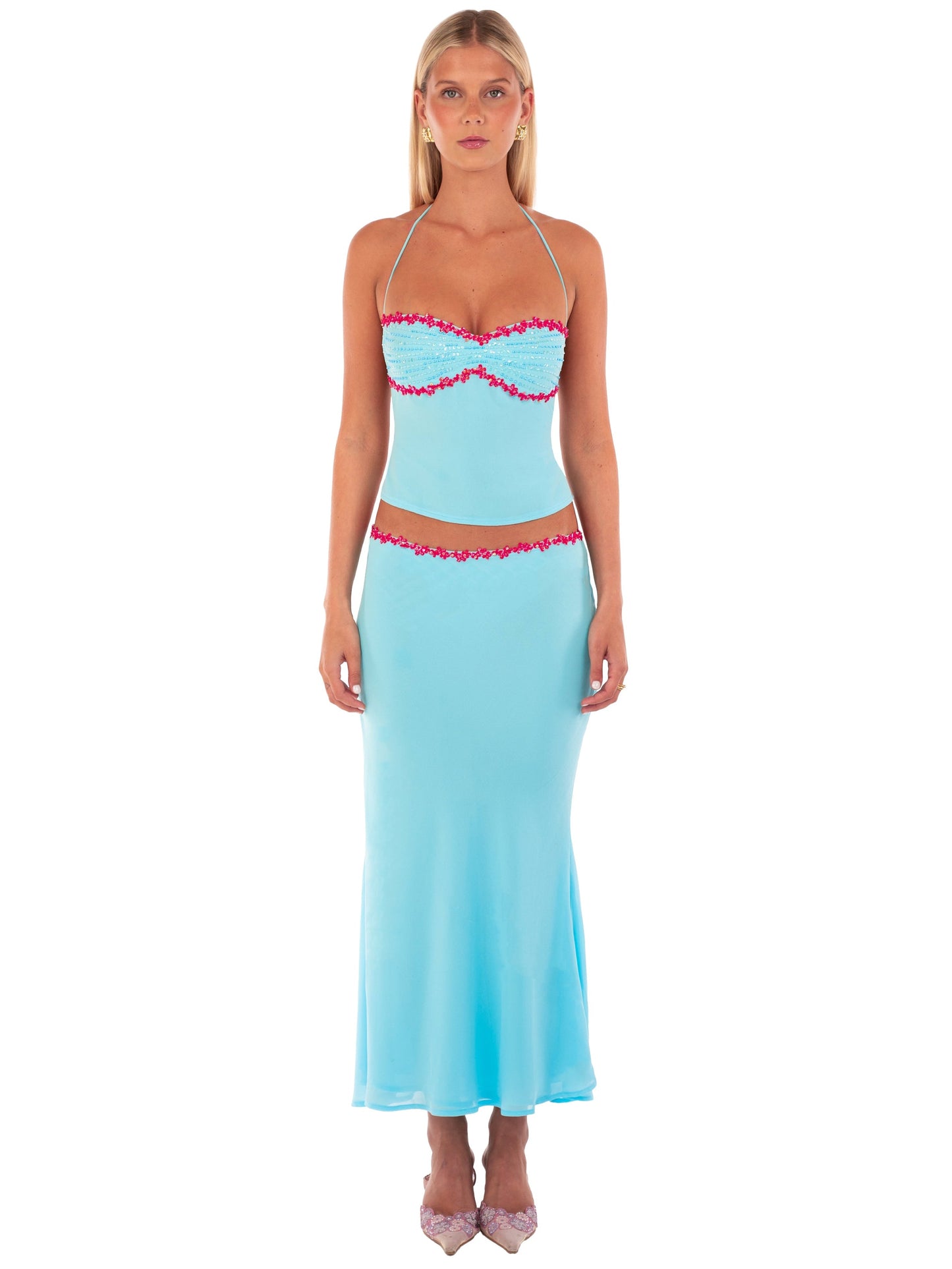 Beaded Halter Midi Set