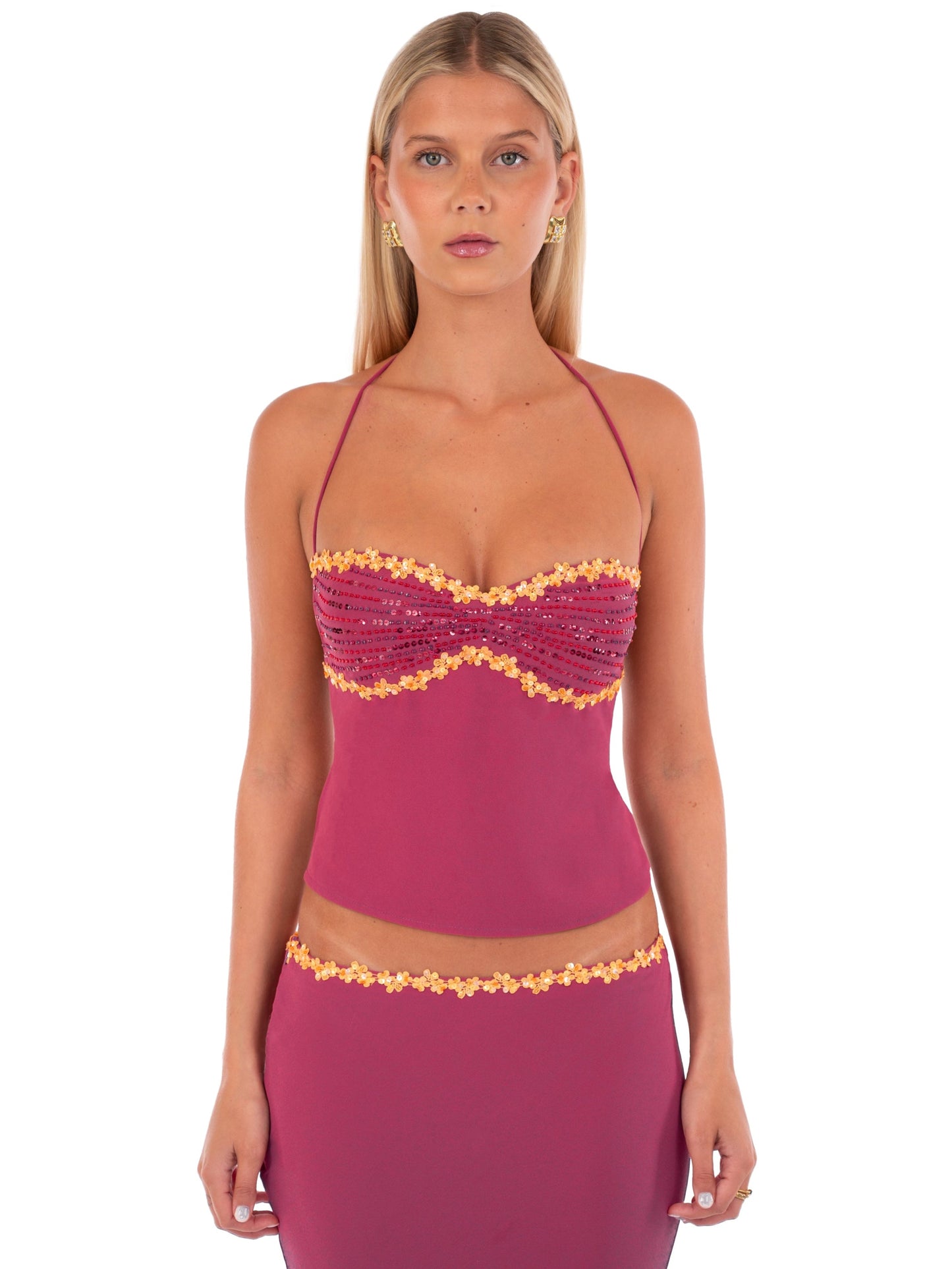 Beaded Halter Midi Set